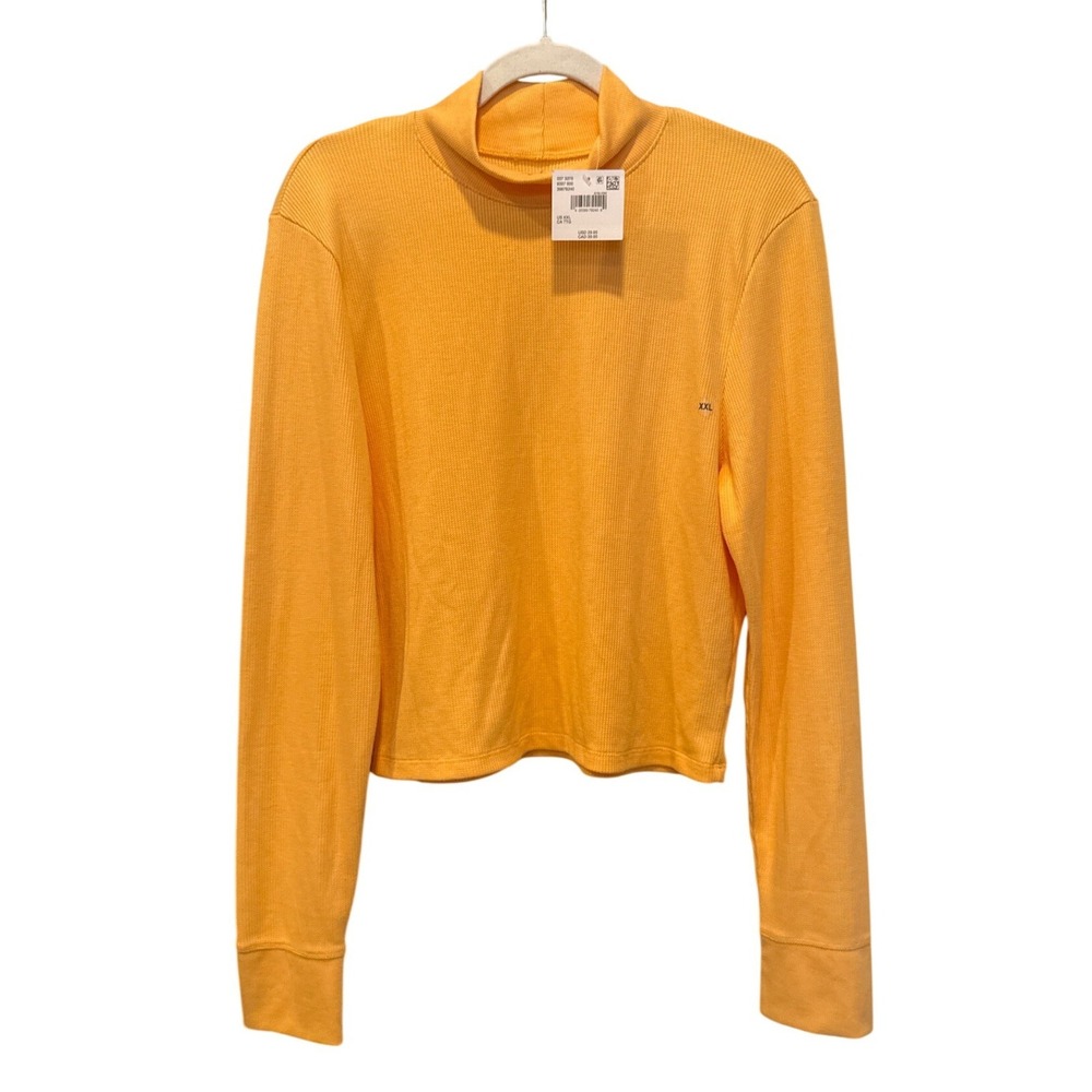 American Eagle Marigold Orange Waffle Knit Mock‎ Neck Long Sleeve Top Casual NEW